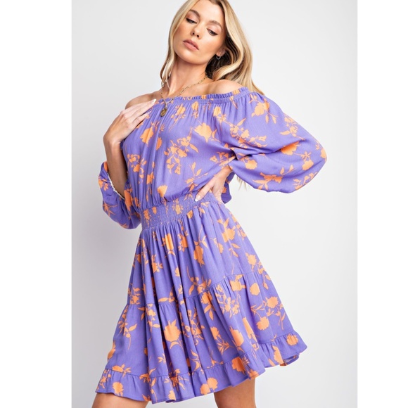 "The Isabella" Lavender Floral Print Rayon Gauze Dress - Picture 2 of 2